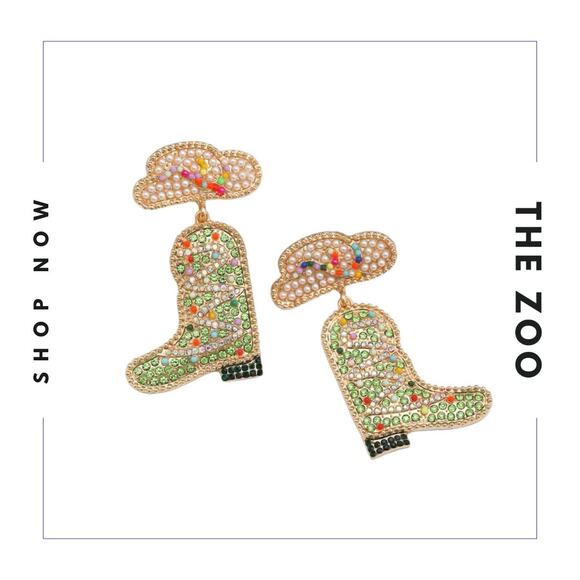 Green Cowboy Boot Earrings - Picture 1 of 1